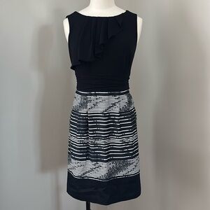 Max & Cleo Black Sleeveless Ruffle Top Geometric Pleated Skirt Dress Sz 2